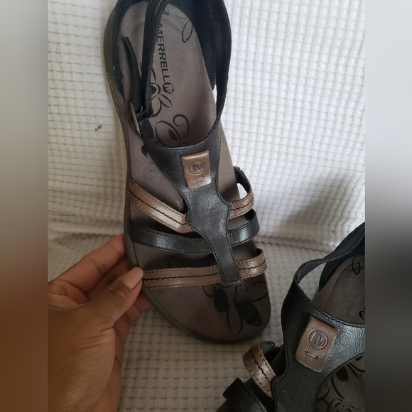 MERRELL cantor lavish T strap black brown size 10 sandle - Picture 2 of 4